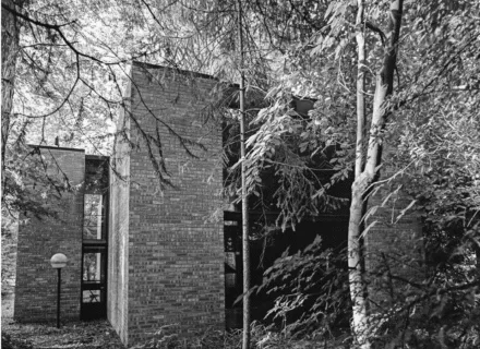 black and white photo of a house